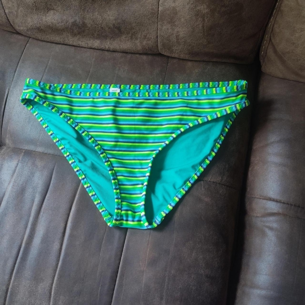Aerie Green and Blue Striped Textured Bikini Bottom